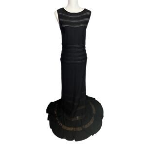 Vintage Tadashi Shoji Black Sleeveless Fit to Flare Formal Evening Gown Size M